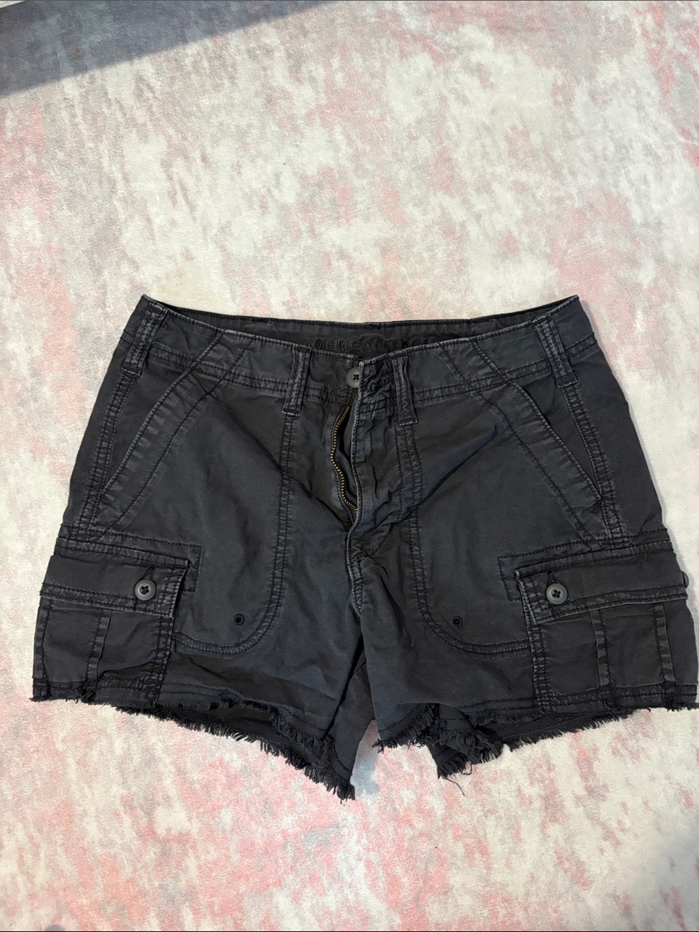 American Eagle Outfitters Black Frayed Hem Cargo Shorts